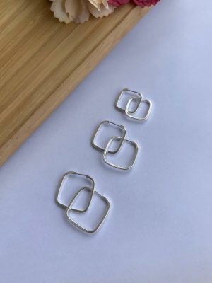 ✨ Trio Argola Quadrada Fio Quadrado em Prata 925 ✨